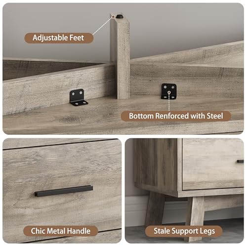 Xixini Dresser for Bedroom, 6 Drawer Wide Modern Chest of Drawers with X-Shaped Sturdy Base, Wood Double Dresser Closet Clothes Storage Organizer, Wooden TV Stand for Living Room, Hallway, Grey 6