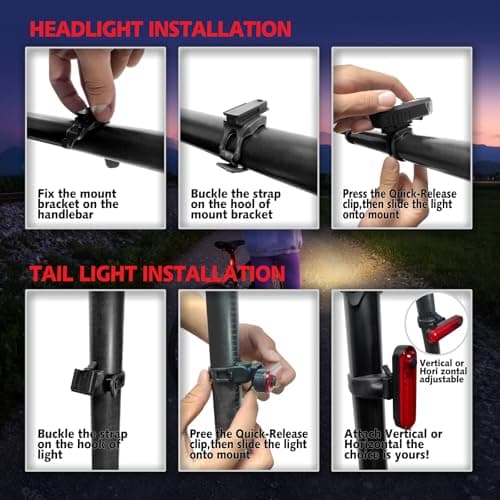 KunHe 4 Pack USB-C Rechargeable Bike Lights Head Lights for Night Riding Men Women & Kids 3 Lights Modes Used as a Safety Indicator Light for Skateboards Strollers and Wheelchairs 7