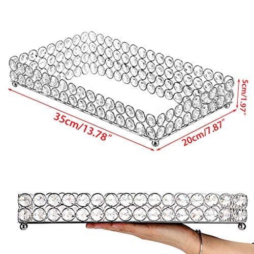 Hipiwe Crystal Cosmetic Vanity Tray, Mirrored Decorative Jewelry Organizer Tray for Perfume, Trinket, Makeup Display Dresser Home Decor (Large, Silver) 5