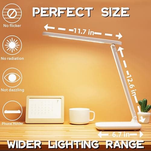 R RUCKERCO Led Desk Lamp Dimmable Desk Light Reading Lamp 3 Lighting Modes, Eye Protection Accessories, Study Desk Lamp Equipped USB Charger Suitable for Home Office is for Gift Giving 6