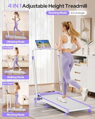Walking Pad Treadmill with 12% Incline & Adjustable Height, 4 in 1 Walking Pad with Handle Bar, 3.5HP Foldable Under Desk Treadmill, Portable Treadmills for Home 350LBS, APP & Remote Control, Purple 9