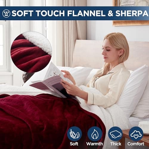Westinghouse Electric Blanket King, Heated Blanket King Size with 10 Heating Levels and 1 to 12 Hours Heating Time Settings, Flannel to Sherpa Reversible, Machine Washable (90" x 100", Red) 5