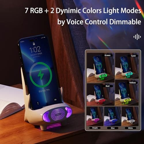 YHJQWDZ 4-in-1 Wireless Charger with Bluetooth Speaker, 15W Qi Certified Fast Charging Wireless Station for iPhone, Pixel, Samsung Galaxy, Phone, LG & More, with Voice Control Night Light (Black)… 6