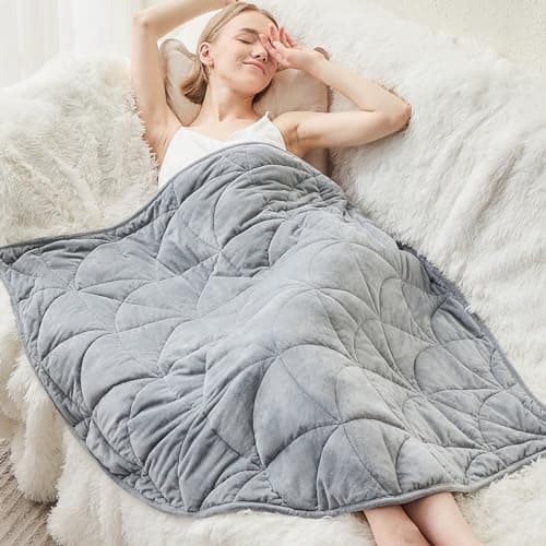Weighted Lap Blanket 7 lbs for Adults, Luxury Soft Small Weighted Blanket, Compact Portable Weighted Lap Pad for Relaxation, Sleeping, Travel, All-Season Use, Light Grey, 40" x 52" 6