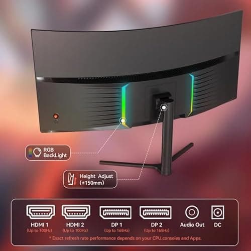 Raywego 34 Inch Ultrawide Monitor 3440 x 1440P Curved Gaming Monitor,Swivel/Height Adjustable,21:9 Aspect Ratio with RGB Backlight,165Hz 127% sRGB 4000:1 Contrast Ratio,PIP/PBP Black,2026 4
