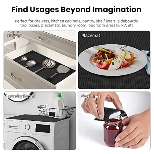 BAGAIL Drawer and Shelf Liner, 12 in X 10 Ft Non-Adhesive Shelf Liners for Kitchen Cabinets, Thick Strong Grip Liners for Desk, Shelves, Bathroom Drawers, Cabinet Protection - Black 7