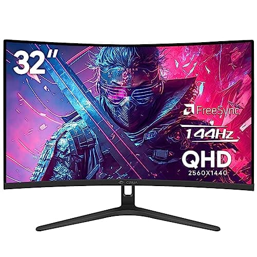 CRUA 32" Curved Gaming Monitor,144Hz 2k QHD(2560 * 1440P) Computer Monitors, 1800R VA Screen, PC Monitor Support FreeSync, 99% sRGB, Low Blue Light, with HDMI/DisplayPort, Support Wall Mount- Black