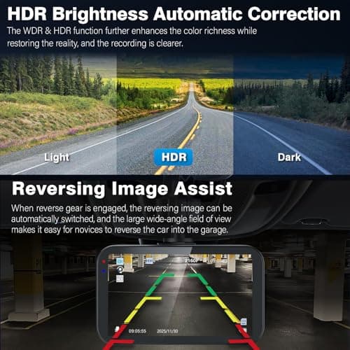 Miden S9 4K+2.5K Dash Cam Front and Rear,64G SD Card,2160P+1600P UHD Dual Dash Camera for Cars,176°+160°Wide Angle,3.5'' IPS Screen Dashcam,Loop Recording,G-Sensor,WDR,Night Vision,24H Parking Monitor 6