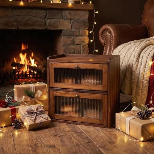 Sunhoo Bread Box for Kitchen Countertop Wooden Bread Storage Container Bin 2 Layer Breadbox Holder Large Capacity Keeper Vintage Farmhouse Food Organizer Pantry Shelf Acrylic Window (Brown) 9