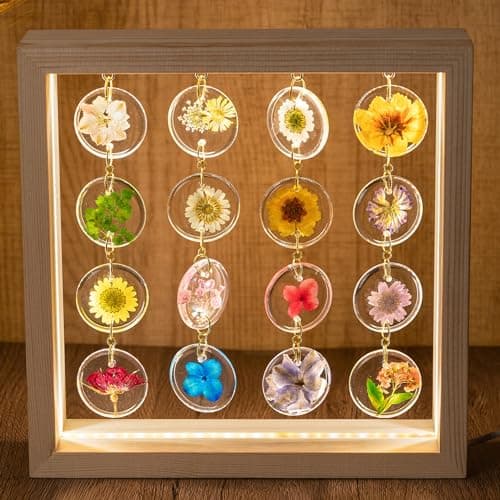 SMUK Handmade Dried Flower LED Desk Lamp, 3 Way Dimmable Cute Pressed Flower Bedside Lamp with Wooden Frame for Desk, Table, Bedroom, Living Room, Office, Aesthetic Cute Table Lamp