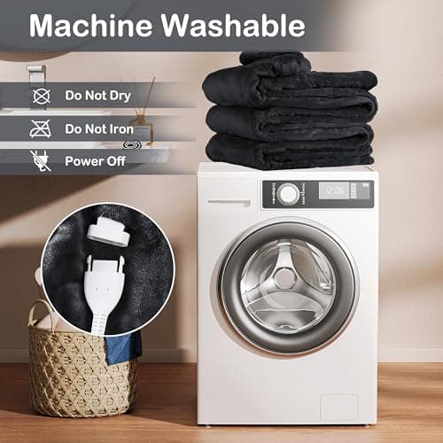 Eydna Electric Heated Blanket Full Size 72"x84",Fast Heating Throw, Soft Plush Microplush for Bed & Couch, 10 Hours Auto Off & 4 Heating Levels, Machine Washable, Gifts for Grandma & Family-Black 7