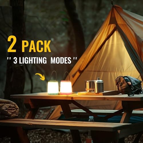 HOKOILN 2 Pack LED Camping Lights, Battery Powered LED Camping Lantern with 3 Modes, Portable Night Light for Tent, Hiking, Emergency, Backpacking, Indoor and Outdoor Use 6