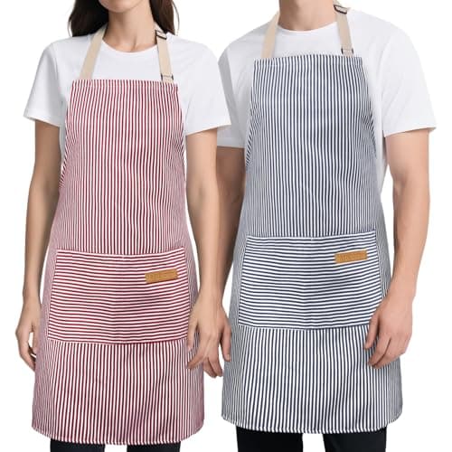 Cardkiss 2 Pack Kitchen Cooking Aprons, Soft Aprons for Women Men with 2 Pockets Chef Apron with Adjustable Neck Strap and Long Tie
