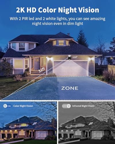 Security Cameras Wireless Outdoor, Battery Powered 2k Color Night Vision, AI Motion Detection Spotlight Siren, IP66 Weatherproof, 2-Way Talk, SD/Cloud Storage, 2.4Ghz WiFi Cameras for Home Security 8