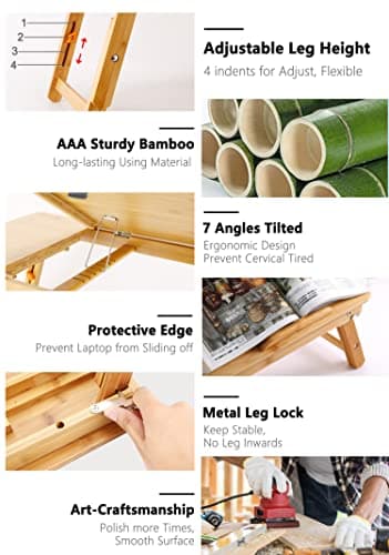 Laptop Desk Nnewvante Table Adjustable Bamboo Foldable Breakfast Serving Bed Tray w' Tilting Top Drawer 5