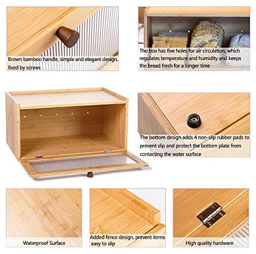 ETMI Bamboo Bread Box for Kitchen Counter-Large Capacity Bread Storage Container Farmhouse Bread Box with Window Bread Holder 5