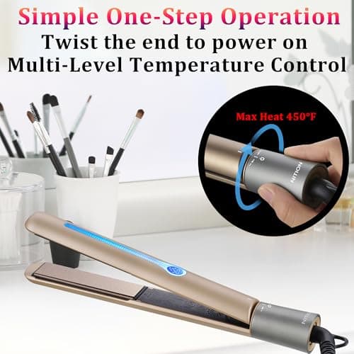 NITION Ceramic Tourmaline Hair Straighteners LCD Flat Iron MCH 10s Fast Heating Up. 1" 3D Floating Plate Healthy Smooth Home Straightening Tools. Travel Pouch. Dual Voltage. Elegant Gift Box 6