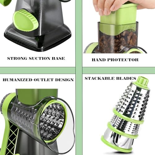 Eleko Meyar Cheese Grater with Handle, Multifunctional Manual Rotary Cheese Grater - Cheese Shredder Easily Chop Carrots, Potatoes, Vegetables and Fruits and Easy to Clean(Grey green) 5