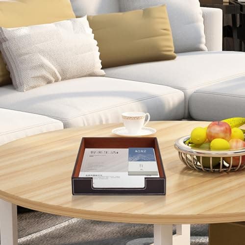 Leather Letter Tray, Office Supplies Desk Organizer for Mail Paper Files Magazines Jewelry Cosmetics,Luxury Letter Holder&Multipurpos Stackable Office Desktop Storage Box,Coffee 11