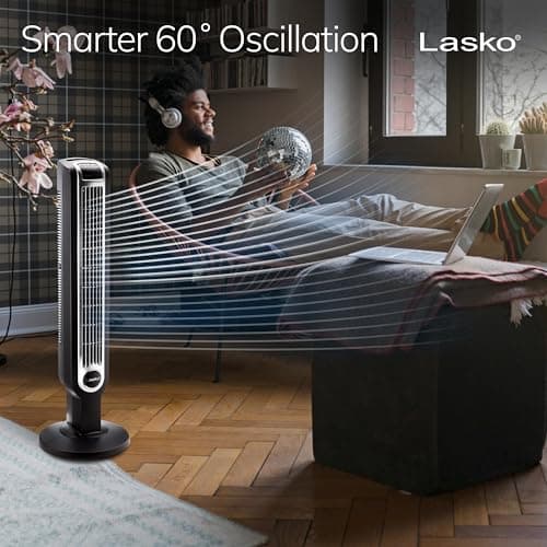 Lasko Oscillating Tower Fan with Remote Control, 3 Quiet Speeds, Timer for Bedroom, Kitchen, Office Use, Black, 36" 2511 6