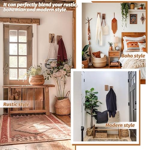 KYIAANY Foldable Wall Hooks 2Pack: Rustic Wooden Coat Hooks Mounted for Heavy Duty Hanging Hats Bags Beach Towels, Space Saving Minimalist Design for Aesthetic Homeowner 5