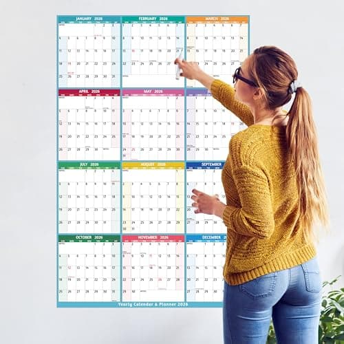 2026 Dry Erase Calendar – Large Yearly Wall calendar 2026, 38.2'' x 25.2'', 2-Side Reversible Calendar 2026, Vertical/Horizontal, Jan 2026 – Dec 2026, 2026 Wall Calendar Dry Erase with Notes, Stickers 7