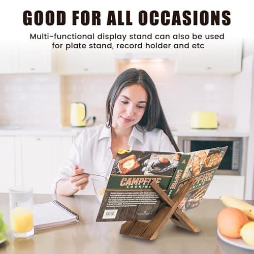 Cookbook Stand for Kitchen, Wooden Cookbook Holder, Recipe Book Holder for Kitchen Counter, Rustic Cook Book Holder Stand - Brown 6
