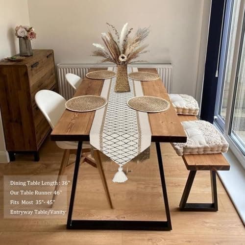 yuboo Boho Table Runner Triangular End 12*46 Inches, Coffee Table Runner with Tassels, Macrame Dresser Runners Scarf for Bedroom, Nightstand, Farmhouse Spring Table Decor 6