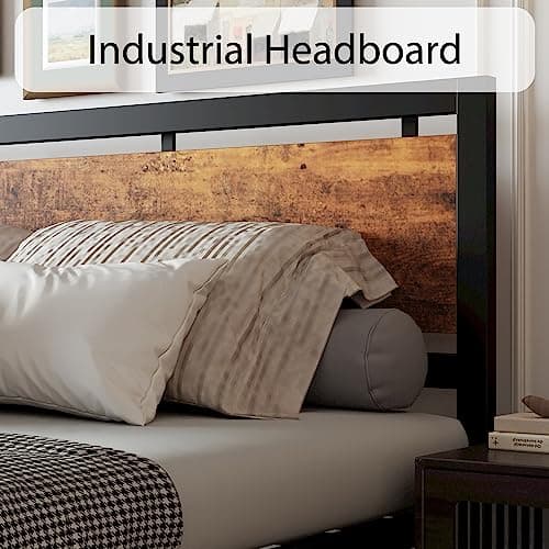 LIKIMIO King Bed Frame with Headboard and Footboard, Metal Strong Supports, Easy Assembly, Noise-Free, No Box Spring Needed, Vintage Brown 5