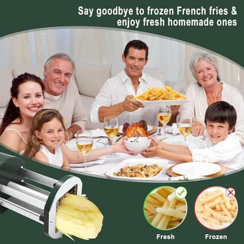 Electric French Fry Cutter, Professional Commercial Automatic French Fry Cutter Stainless Steel with 1/2 & 3/8 Inch Blade, Vegetable Cutter, Electric French Fries Maker 6