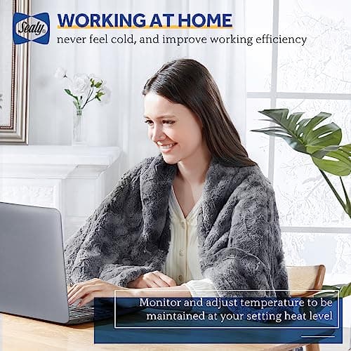 Sealy Electric Blanket Queen Size, Faux Fur & Flannel Heated Blanket with 10 Heat Setting & 1-12 Hour Auto Shut Off, Fast Heating Blanket, Machine Washable, Grey, 84 x 90 Inch 8