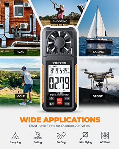 TopTes TS-301 Digital Anemometer, Wind Speed Meter with 2.26-inch Big Backlight LCD Screen, Air Flow Meter for Sailing Surfing Drone Flying RC Plane Golf Shooting HVAC 5