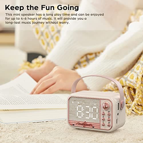 Anliato Retro Bluetooth Speaker, Vintage Portable Wireless Bluetooth Speakers with Alarm Clock Loud Volume Support TF Card U Disk AUX Old Style for Kitchen Bedroom Home Outdoor (Beige White) 8