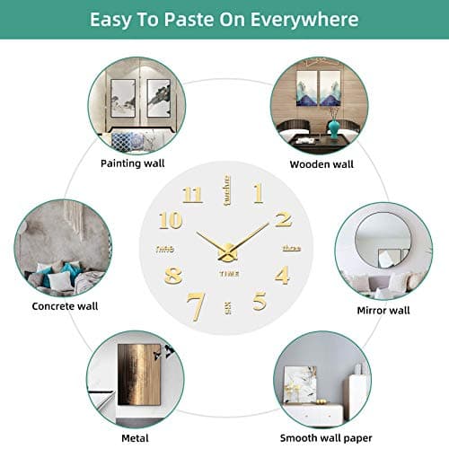 VREAONE Frameless DIY Wall Clock,Large Modern 3D Mirror Wall Clock Decor Sticker DIY Clock kit for Home Living Room Bedroom Office Wall Decorations(Gold) 5