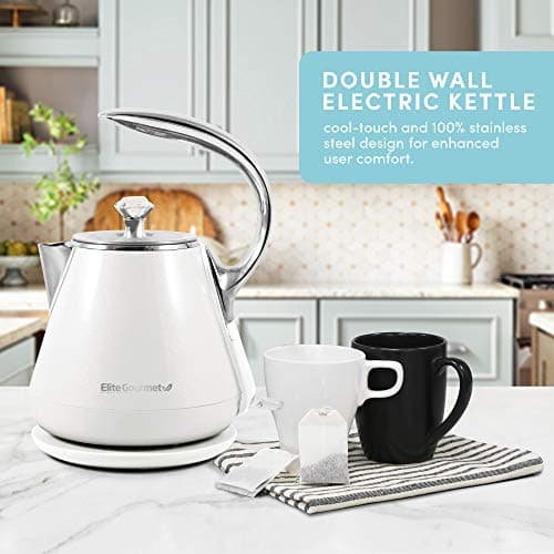 Elite Gourmet EKT-1203W 1350W Double Wall Insulated Cool Touch Electric Water Tea Kettle, BPA Free Stainless Steel Interior and Auto Shut-Off 7