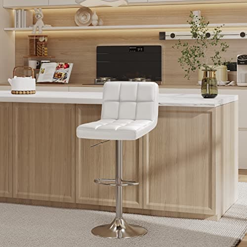 Furmax Bar Stools Modern Pu Leather Swivel Adjustable Hydraulic Bar Stool Square Counter Height Stool Set of 2 (White) 8