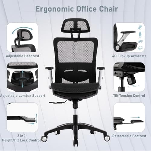 COLAMY Executive Mesh Office Chair with Footrest, Ergonomic Chair High Back with Adjustable Lumbar Support, Computer Desk Chair for Office/Work-Black 7