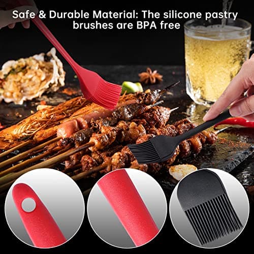 4 Pack Silicone Basting Pastry Brushes with 2 Wood Handle Culinary Oil Brushes, Heat Resistant Brush Set, Perfect for BBQ Sauce Barbecue Butter Grill Baking Kitchen Cooking, BPA Free & Dishwasher Safe 6