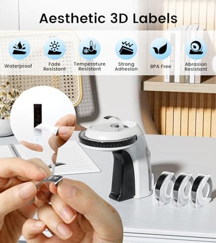 EazeID Embossing Label Maker Machine with Tapes, Manual Embossed Label Maker Retro, Vintage Embosser Labeler 3/8 Inch 9mm 3D Waterproof-Labels for Scrapbooking Supplies Kids DIY Craft Home Office Use 8