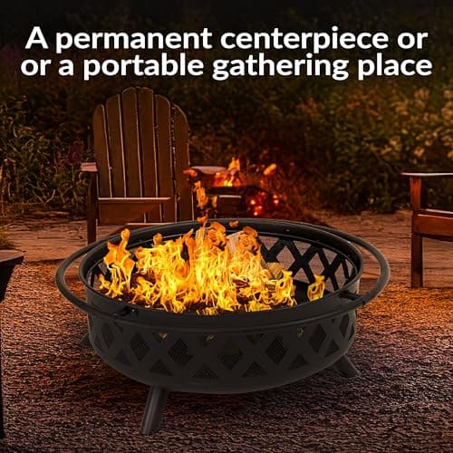 Sunnydaze Crossweave Outdoor Fire Pit - Wood-Burning Fire Pit for Outside with Spark Screen, Poker and Round Cover - 36-Inch - Black 7