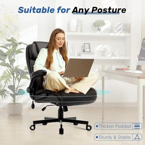 550LBS Big and Tall Office Chair, Comfy Heavy Duty Executive Chair with Adjustable Lumbar Support Double Spaces Casters, PU Leather Extra Wide Seat Ergonomic Computer Desk Chair for Back Pain, Black 5