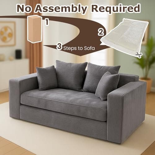 cidludto Convertible Sofa Bed, 3 in 1 Loveseat Folding Couch Bed Foldable - Boneless Couch & Floor Futon Sleeper, Corduroy Pull Out Sofa Bed with 4 Pillows for Living Room, Grey 7