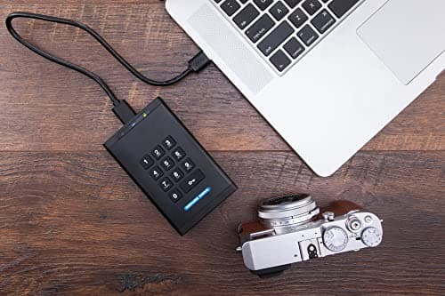 SecureData SecureDrive KP 500GB Hardware Encrypted USB 3.0 External Drive FIPS 140-2 Level 3 Unlock via Keypad TAA Compliant, CJIS, HIPAA, CMMC, GDPR Compliant, Works with Mac and Win Free AV 5