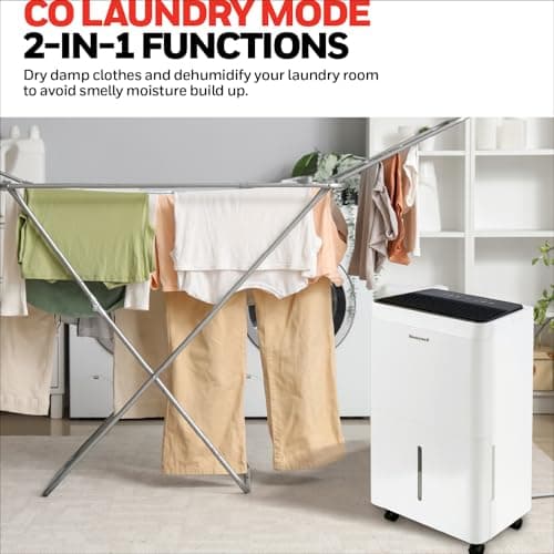 2024 NEW! Honeywell 50-Pint ENERGY STAR Dehumidifier with Built-in PUMP – Laundry Mode, Auto-Comfort Mode & Thermal Overload Protection, TPFIT50PWK 9