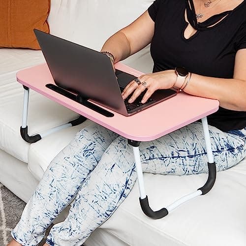 Mind Reader Lap Desk Laptop Stand, Bed Tray, Folding Legs, Couch Table, Portable, MDF, 23.25" L x 13.75" W x 10.5" H, Pink 6