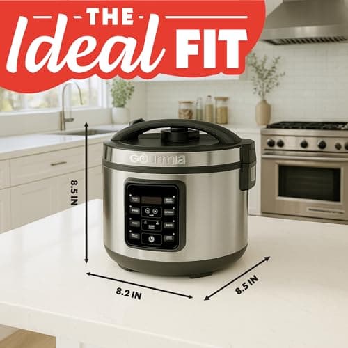 Gourmia Rice Cooker – 3 Qt Capacity, 12 Cup Cooked, 6 Cup Uncooked, Digital Controls, Grain Cooker & Steamer, Built-In Steamer Basket, Nonstick Ceramic Pot, Delay Timer, Keep Warm, Stainless Steel 11