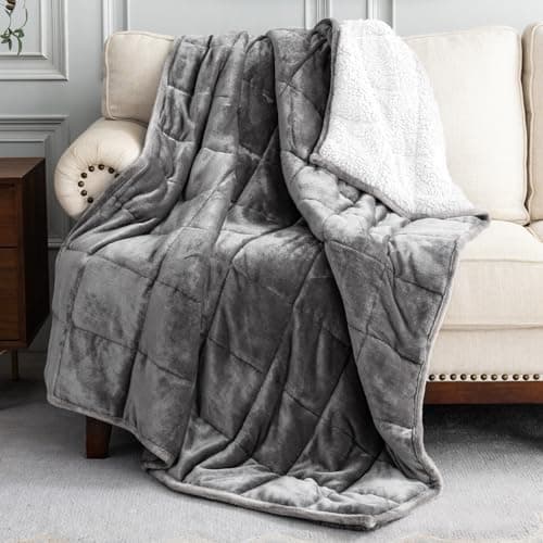 Uttermara Weighted Blanket Queen Size 20lbs 60x80 inches, Cozy Sherpa Weighted Blankets with Soft Plush Fleece, Warm Snuggle Thick Heavy Blanket Great for Sleep Calming, Grey White