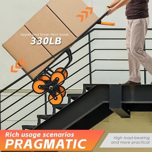 Stair Climbing Hand Truck 440lb，Heavy Duty Dolly Cart for Stairs，Thickened Upgraded Steel Tube Folding Stair Climbing Trolley with Six Wheels and Telescoping Handle 7