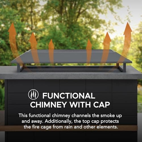 SUNJOY Outdoor Fireplace with Wood Storage and Chimney, Steel Outdoor Wood Burning Fire Pit with Log Holders, Fire Poker and PVC Cover, for Patio Garden Deck Backyard 5