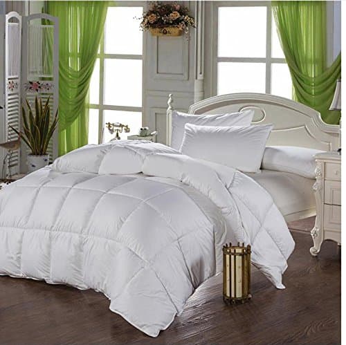 Grandeur Linens California (Cal) King Size Luxurious 800 Thread Count Goose Down Alternative Comforter, 100% Egyptian Cotton Cover, Solid White Color, 750 Fill Power, 50 Oz Fill Weight